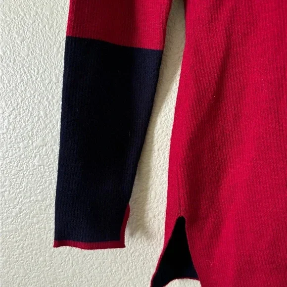 Athleta Switchback Merino Wool Blend Colorblock Red Navy Turtleneck Sweater XS - Picture 6 of 6